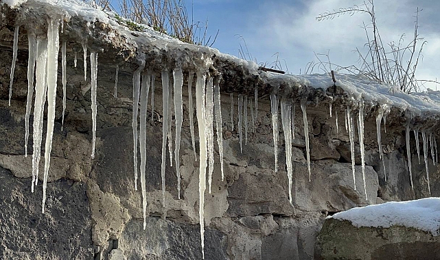 Ağrı’da buz sarkıtları oluştu, ağaçlar kırağı tuttu