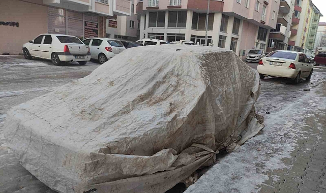 Ardahan'da araçlar soğuktan halı ve battaniyelerle korunuyor