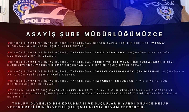 Bingöl’de kesinleşmiş hapis cezası bulunan 6 zanlı yakalandı