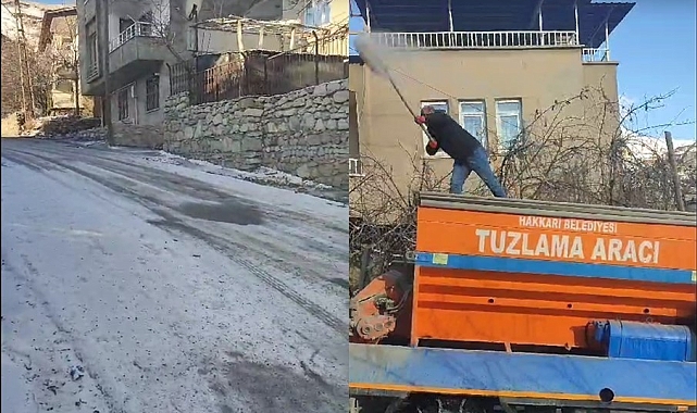 Hakkari'de yollar buz kesti, tuzlama çalışması başlatıldı