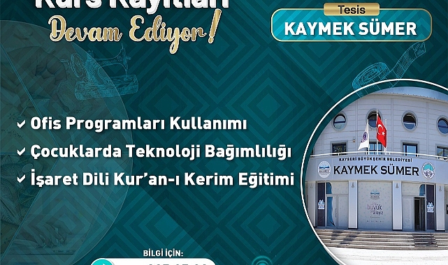 KAYMEK’ten güz dönemine özel kurs seçenekleriKayseri Büyükşehir Belediyesi’ne bağlı KAYMEK, 2024 Güz Dönemi için birbirinden ilginç ve hayatı kolaylaştıran kurs fırsatlarını sunmaya devam ediyor.