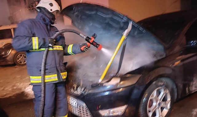 Van'da park halindeki otomobilde yangın