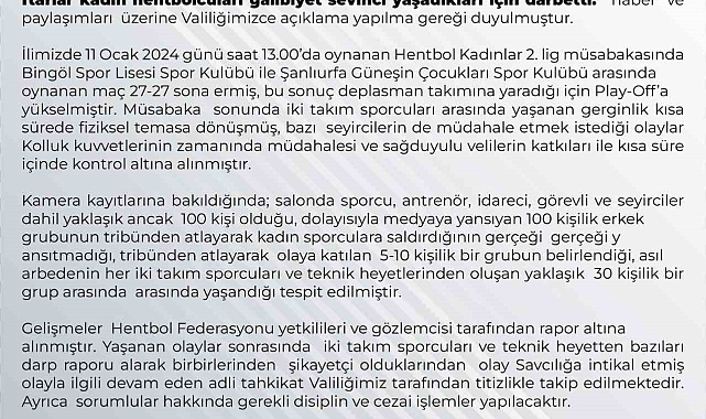 Bingöl Valiliği hentbol müsabakasında çıkan olaylar üzerine açıklama yaptı