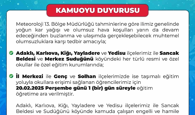 Bingöl'de kar tatili