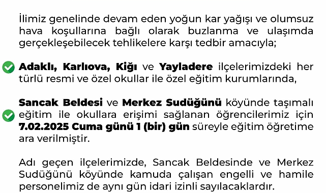 Bingöl'ün 4 ilçesinde eğitime kar engeli