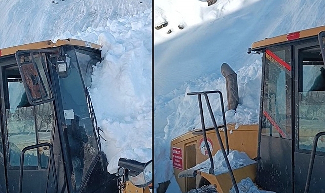 İş makinesinin üzerine çığ düştü: Operatör yara almadan kurtuldu