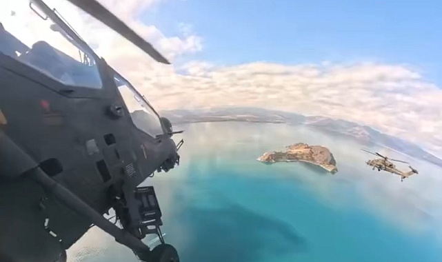 Jandarma Genel Komutanlığı Atak helikopterin kamerasından Van Gölü ile Akdamar Adası