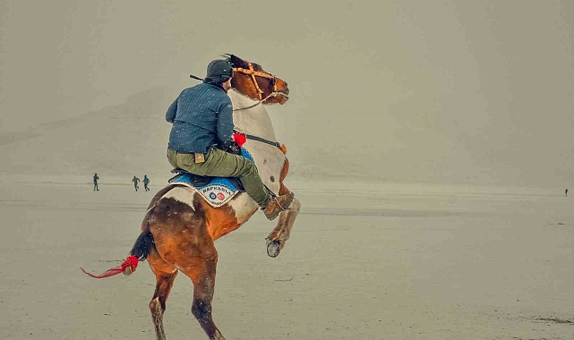Çıldır Gölü'nde atlı kızak turistlerin ilgi odağı oluyor