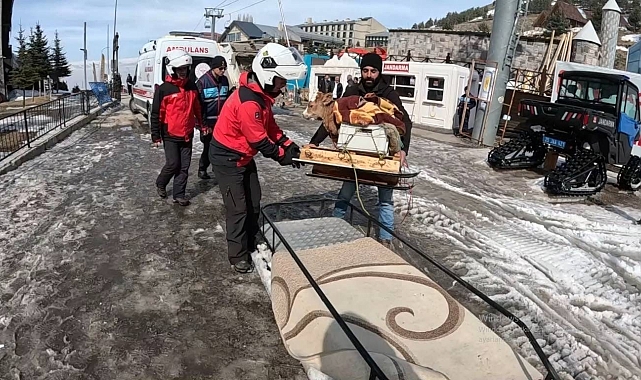 Hasta buzağısını kızakla getirdi, jandarma kar motoruyla geri götürdü