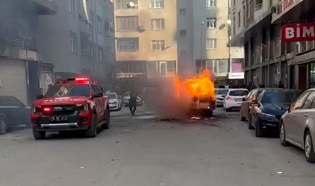 Iğdır'da seyir halindeki araç alev alev yandı