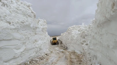 Yüksekova’da 3 metrelik karda yol açma çalışması