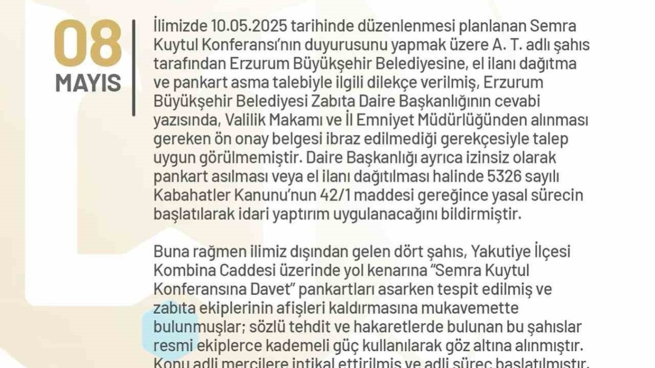 Erzurum’da izinsiz pankart asan 4 kişi gözaltına alındı