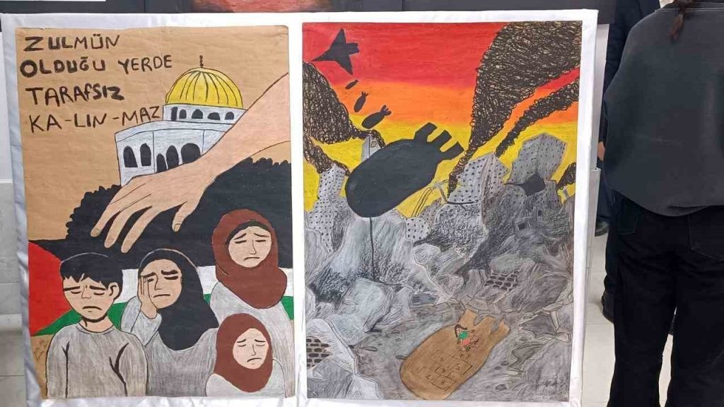 Öğrencilerin ‘Filistin’ temalı resim sergisi ilgi gördü