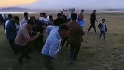 Köylüler kendi çabalarıyla Arin Gölü’nde çamura saplanan ineği kurtardı