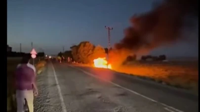 Patnos'ta kaza geçiren araç alev aldı: 2 yaralı