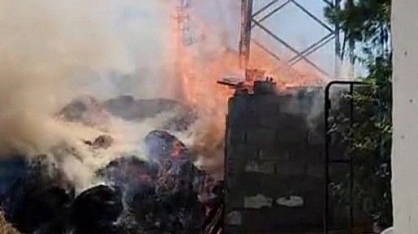 Elektrik direğinden kopan kablo yangına neden oldu