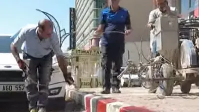 Erciş Belediyesi İlçe Merkezindeki Bordür Taşlarını Boyadı