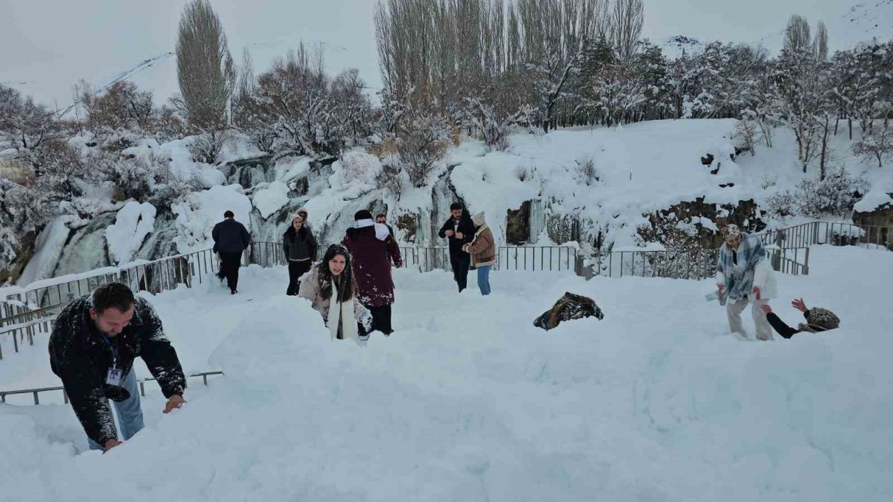 Muradiye Şelalesi’nde kış manzaraları