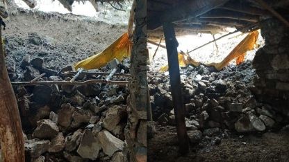 Yoğun yağışlar nedeniyle ahır çöktü