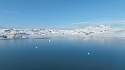 Ağrı’da Yazıcı Barajı kışın en güzel tonlarına büründü
