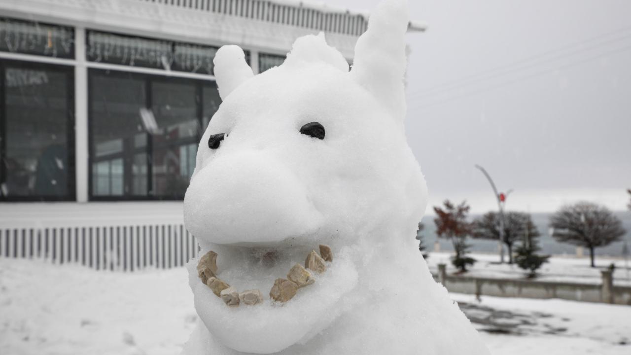 Erciş'te kardan Van Gölü Canavarı Yapıldı