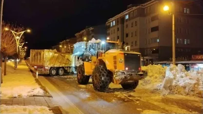 Bitlis’te kaldırımlardaki karlar kamyonlarla taşınıyor