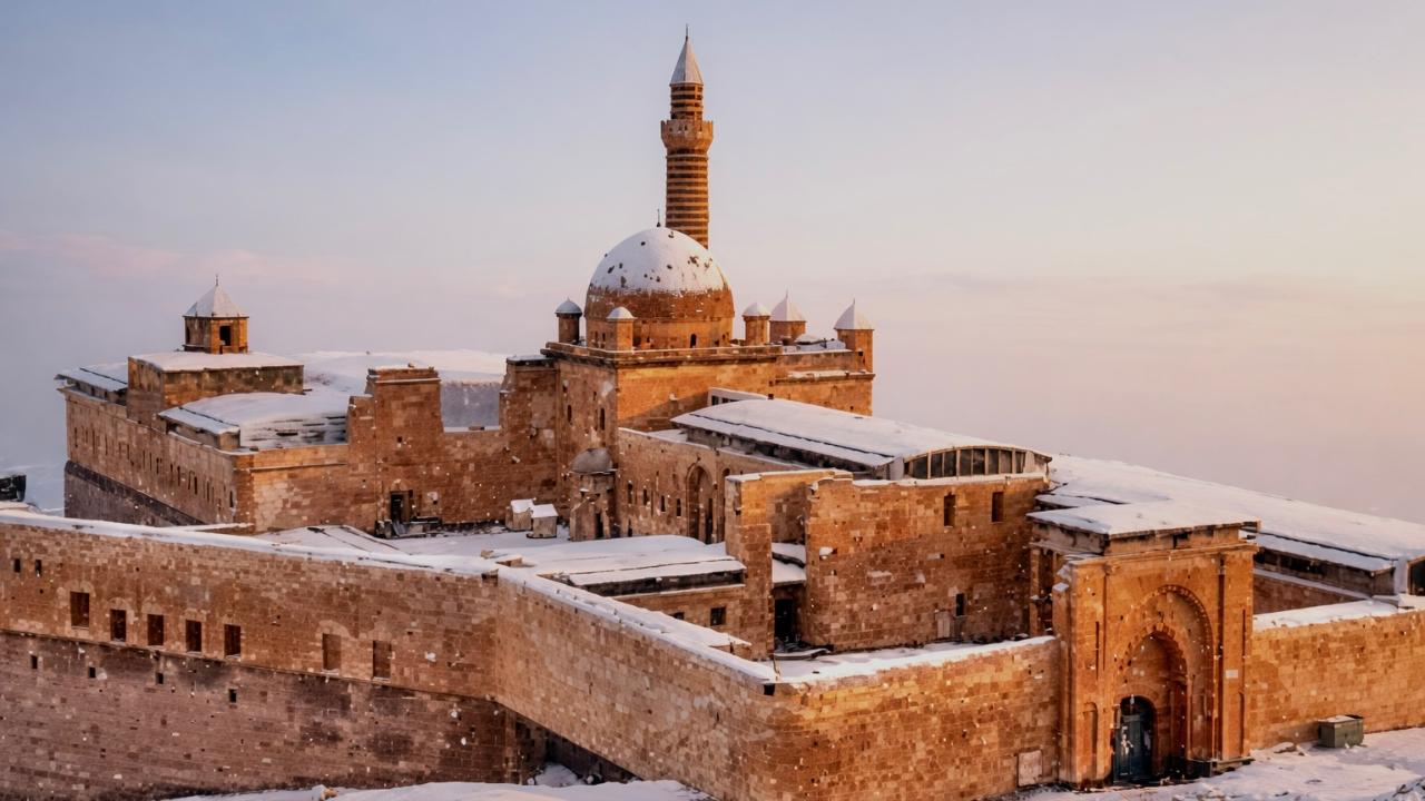 İshak Paşa Sarayı’nda kışın en güzel hali (Videolu Haber)