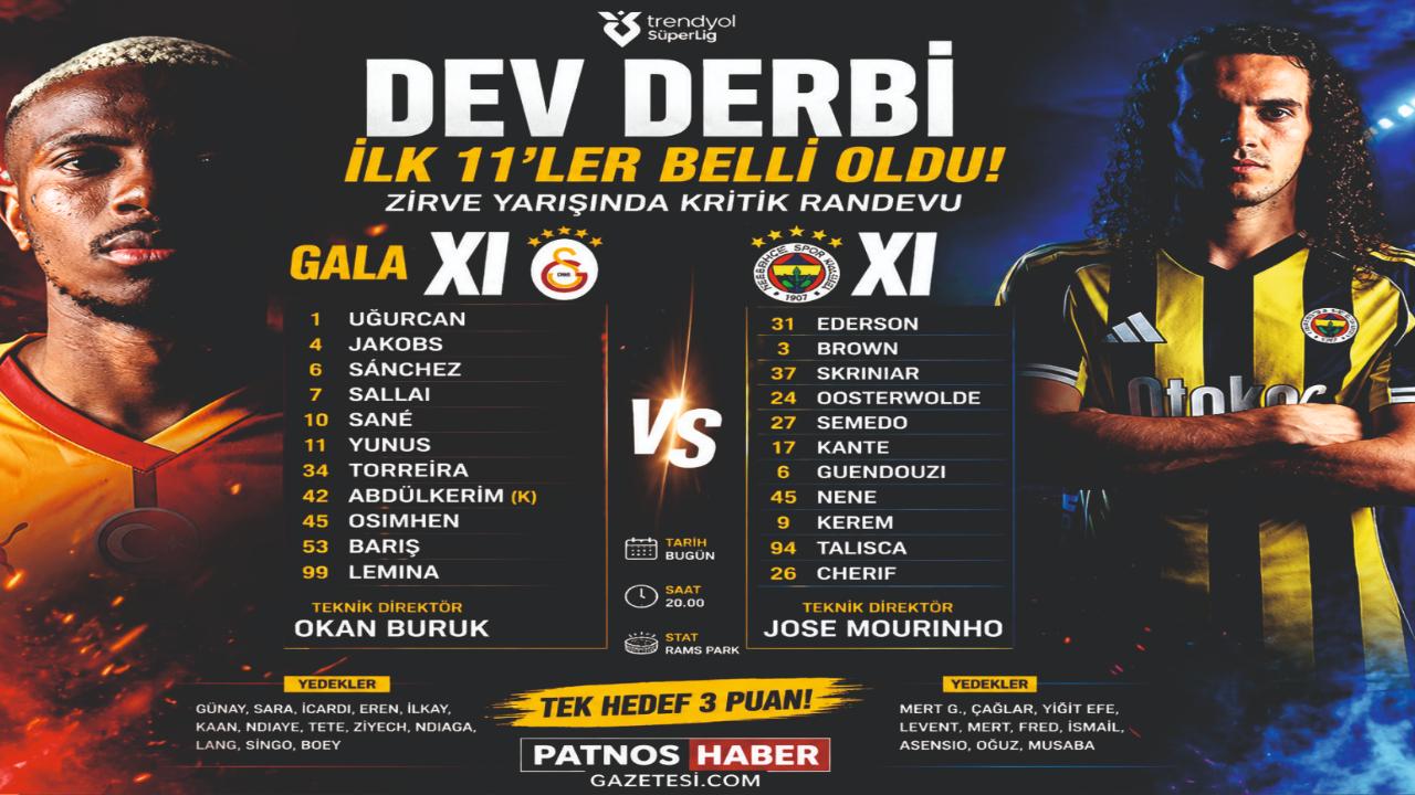 Galatasaray ve Fenerbahçe Derbi Öncesi İlk 11’ler Belli Oldu