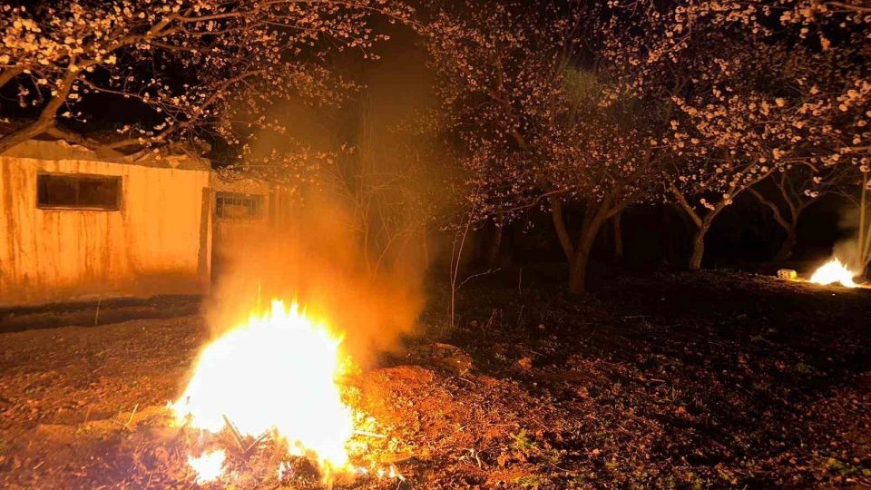 Kayısı bahçelerini ateş ve dumanla donmaya karşı koruyorlar