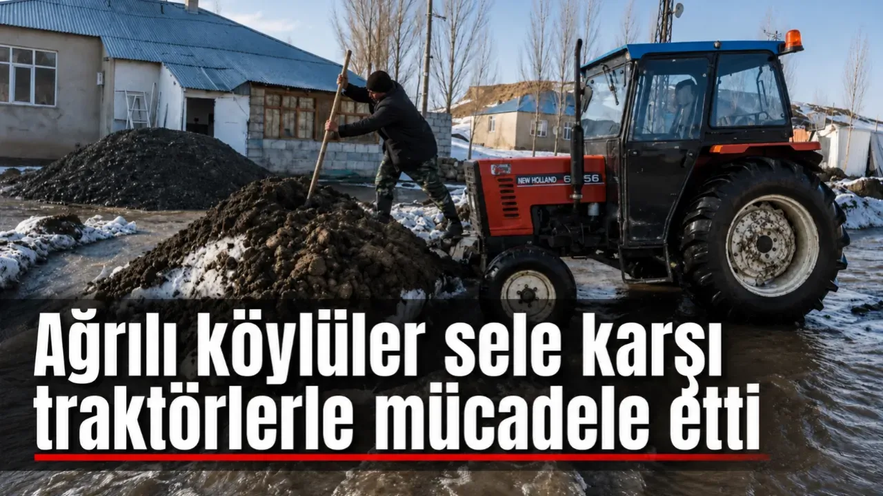 Ağrı’da köylüler sele karşı traktörlerle mücadele etti (Videolu Haber)