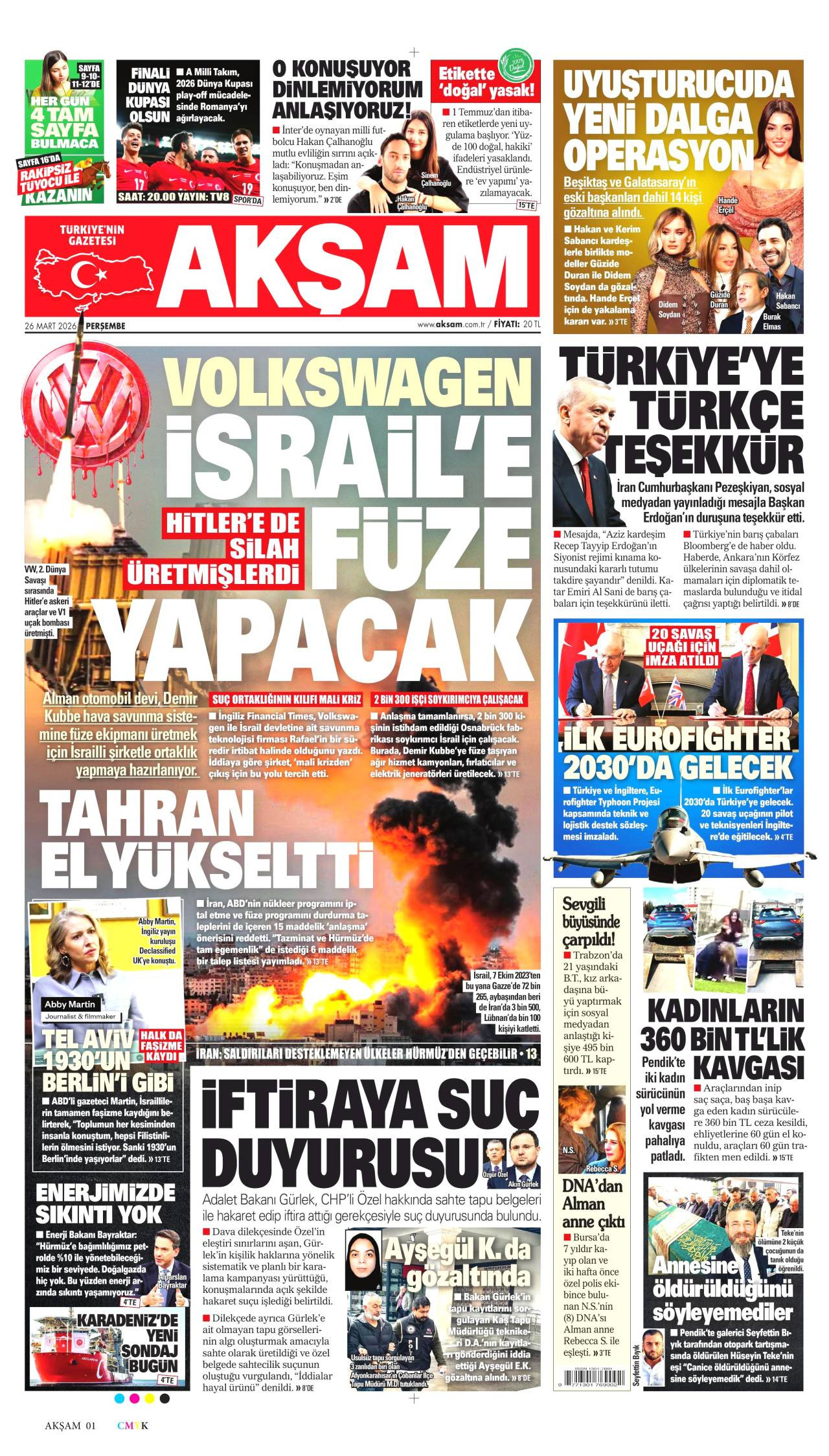 Akşam Gazetesi Gazete Manşeti
