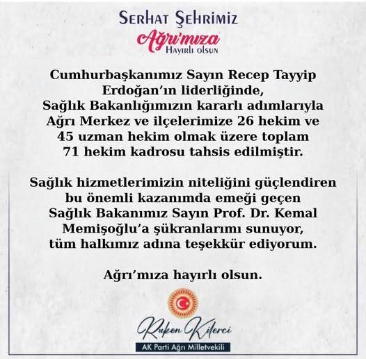 71 Yeni Hekim Ağrı’da Göreve Başlayacak