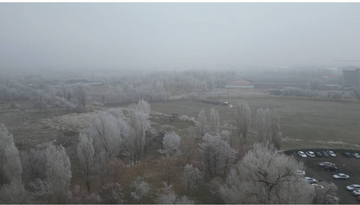 Ağrı’da Nehir ve Ağaçlar Dronla Sis Perdesi Altında Görüntülendi