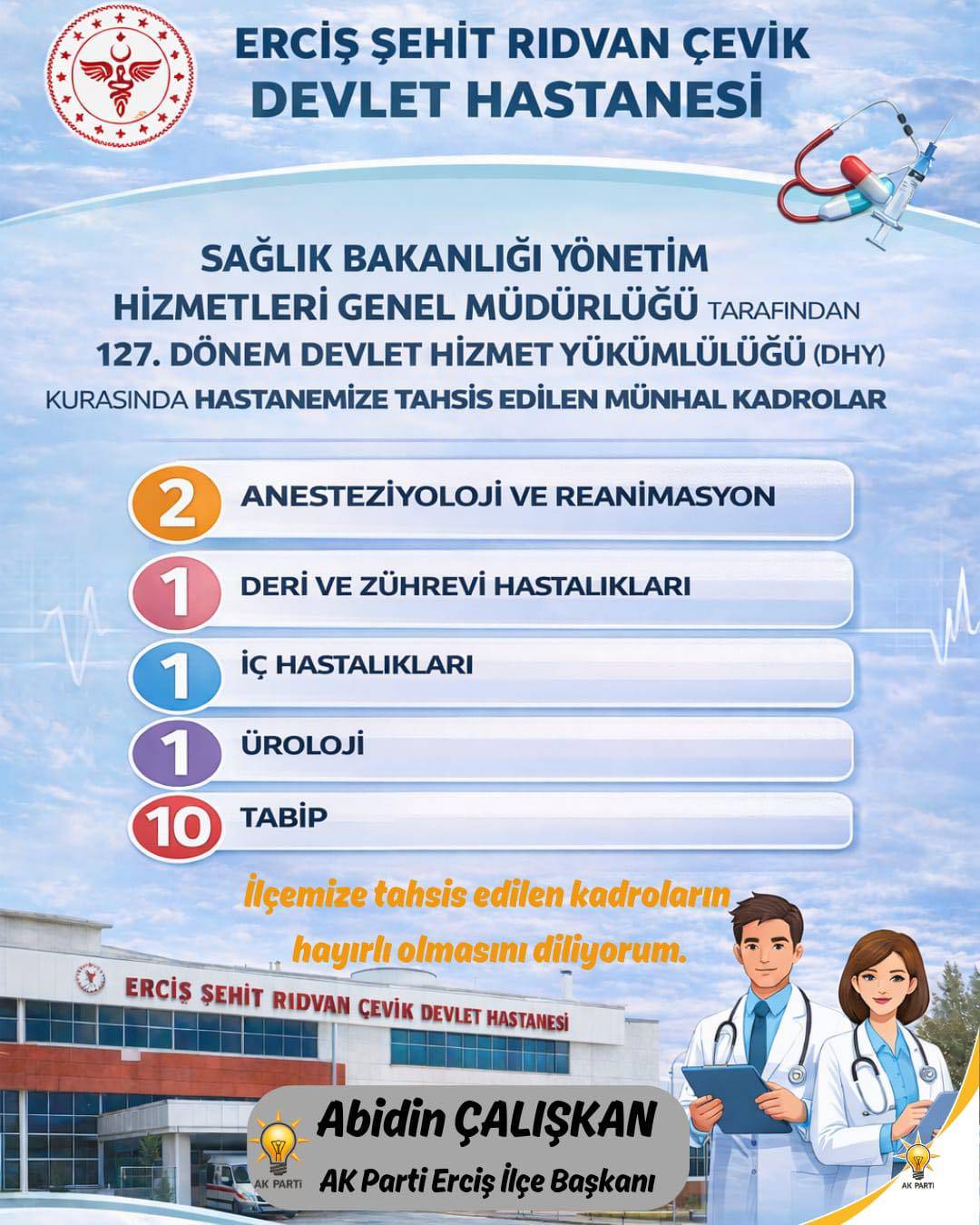 Erciş Şehit Rıdvan Çevik Devlet Hastanesi’ne 15 Yeni Doktor Kadrosu Müjdesi