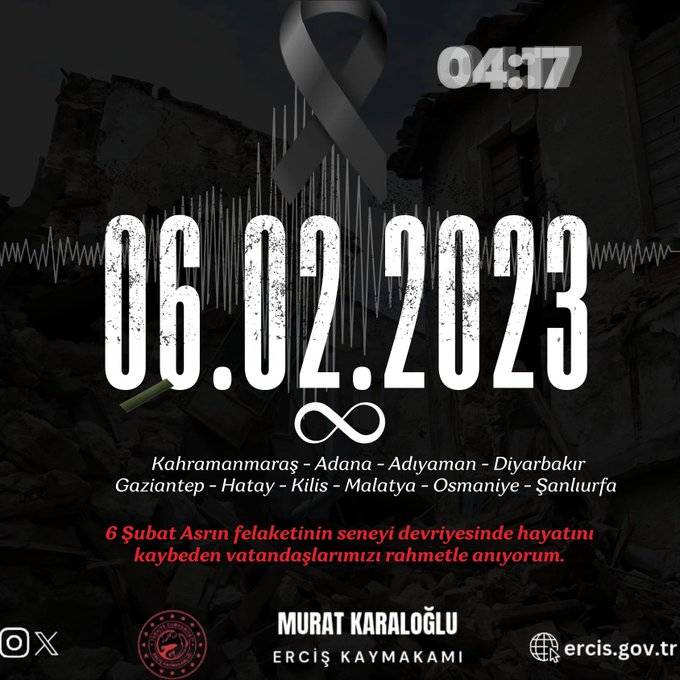 Erciş Kaymakamlığı’ndan 6 Şubat Anma Mesajı