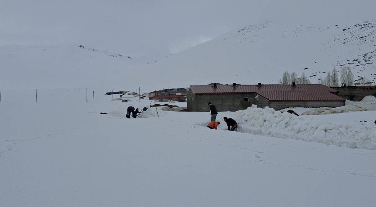 Ağrı’da köylüler sel riskine karşı karı kürekle yarıp su yolu açtı