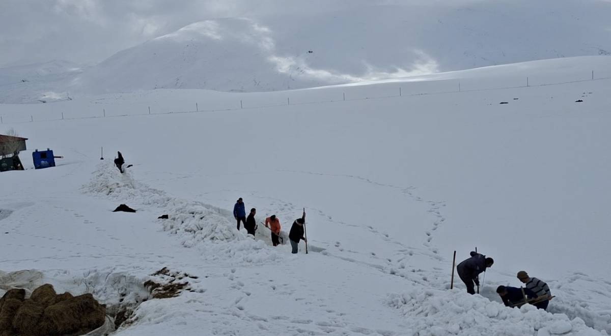 Ağrı’da köylüler sel riskine karşı karı kürekle yarıp su yolu açtı
