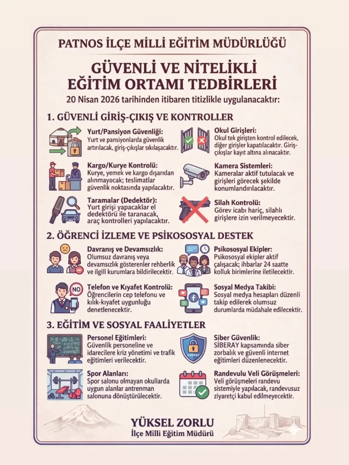 Patnos’ta Eğitimde Yeni Dönem Başlıyor: Okullarda Güvenlik Önlemleri Artırılıyor