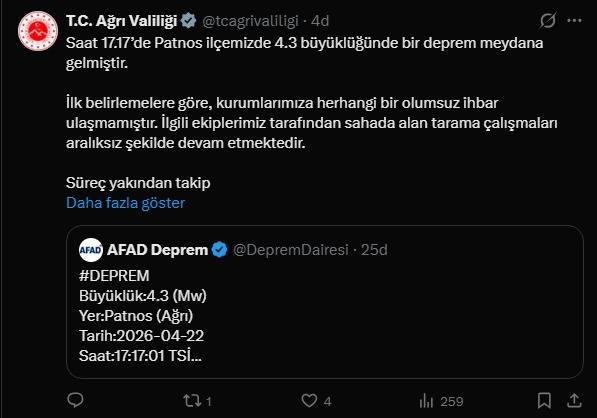 Patnos'ta Korkutan Deprem